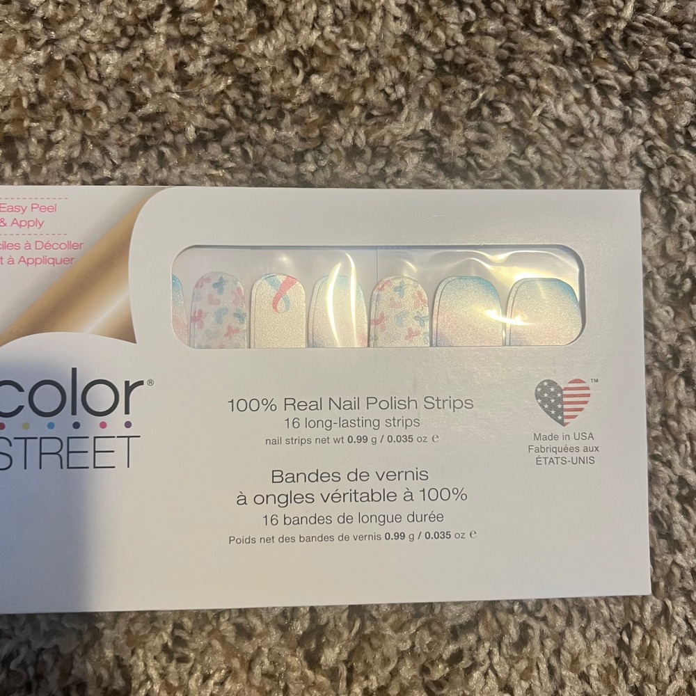 Color Street Never Forgotten Nail Polish Strips FDS577 Pink Ribbon Butterfly NEW